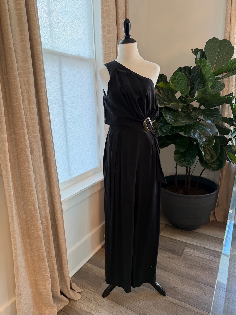 MINKPINK One-Shoulder Black Romper with Buckle Detail